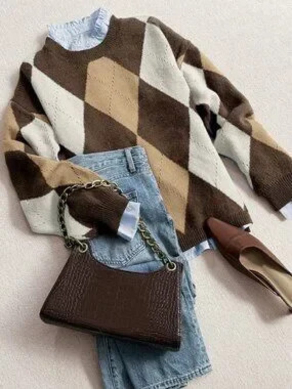 Brown Casual Women's Rib-Knit Loose Stand Collar Pullover Sweater